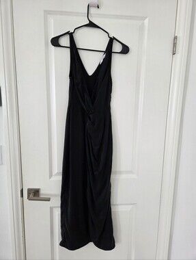 & Other Stories Black Draped V-Neck Midi Dress Sz 0
